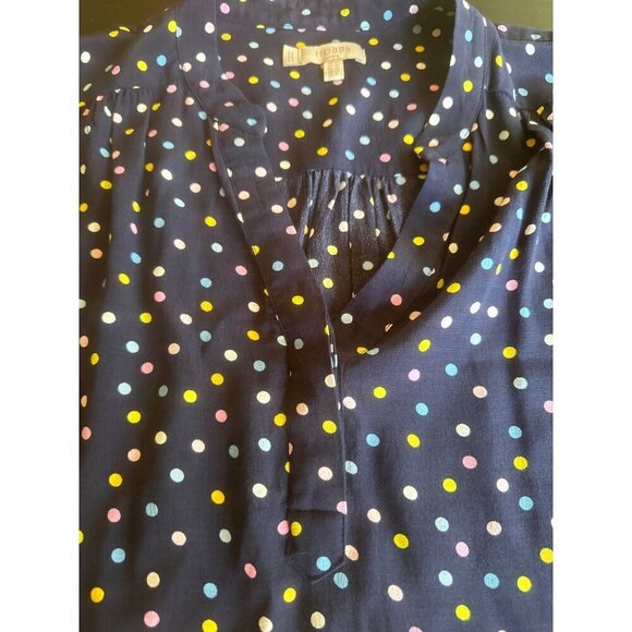 Hobbs London Armelle Split Neck Blouse Blue Mulitcolor Polka Dot Sleeveless Sz 8 - Picture 3 of 5